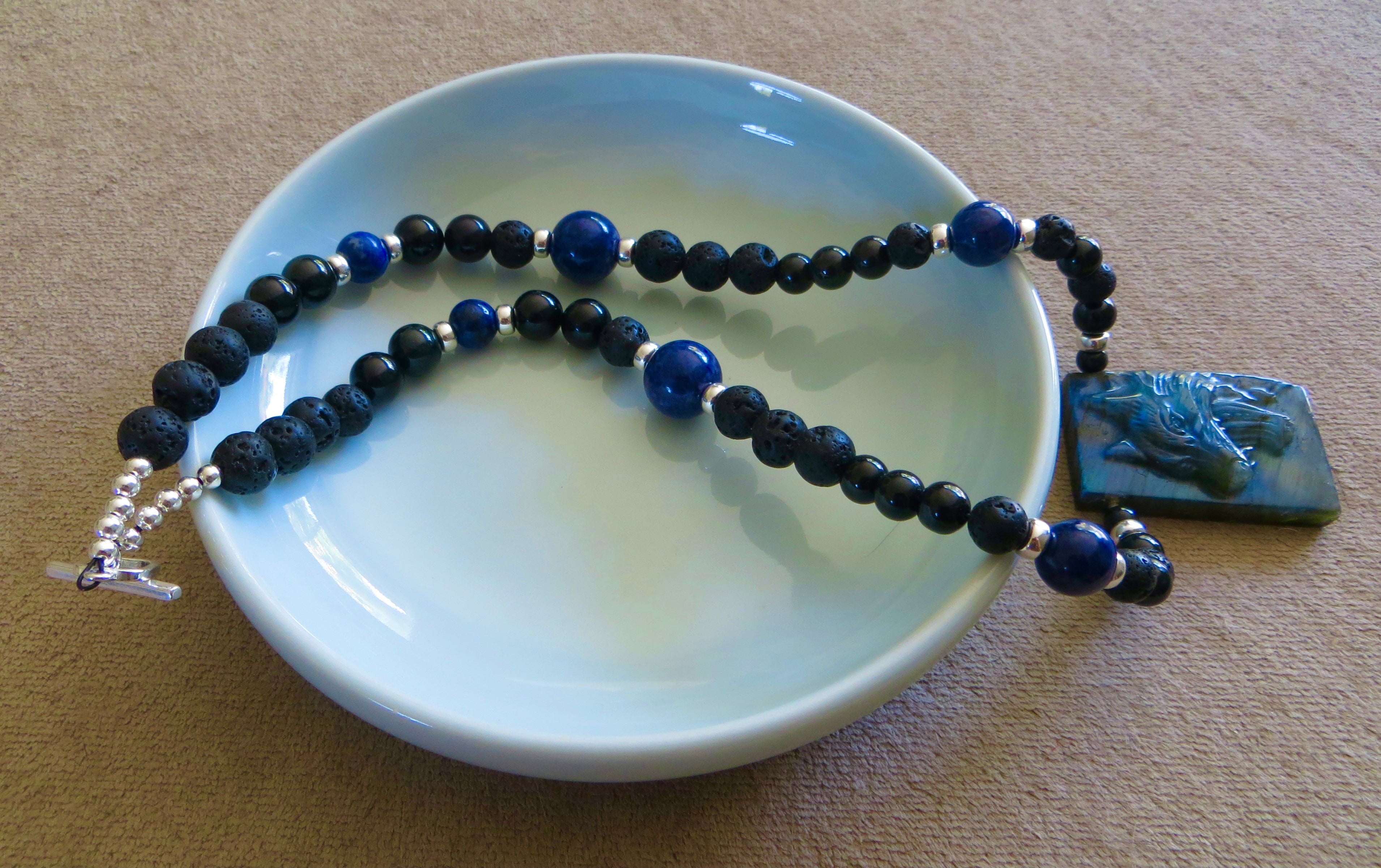 Jade Beads and  "Carved Labradorite Wolf" Pendant image 0