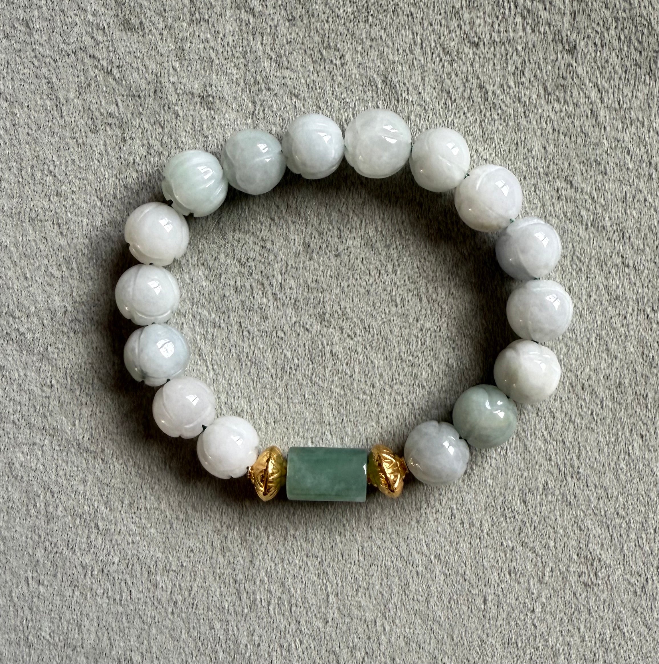 Carved Burmese Jadeite Lotus Flower Bead Bracelet image 0