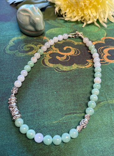 Apple Green and old Mine Pastel Blue Burmese Jadeite Necklace | Jadeshoplife