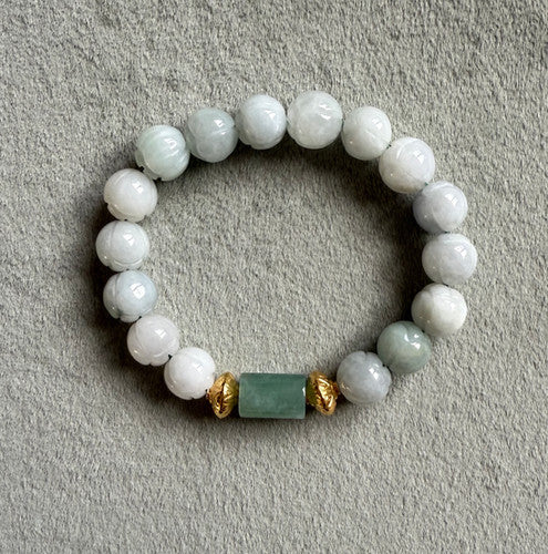 Carved Burmese Jadeite Lotus Flower Bead Bracelet | Jadeshoplife